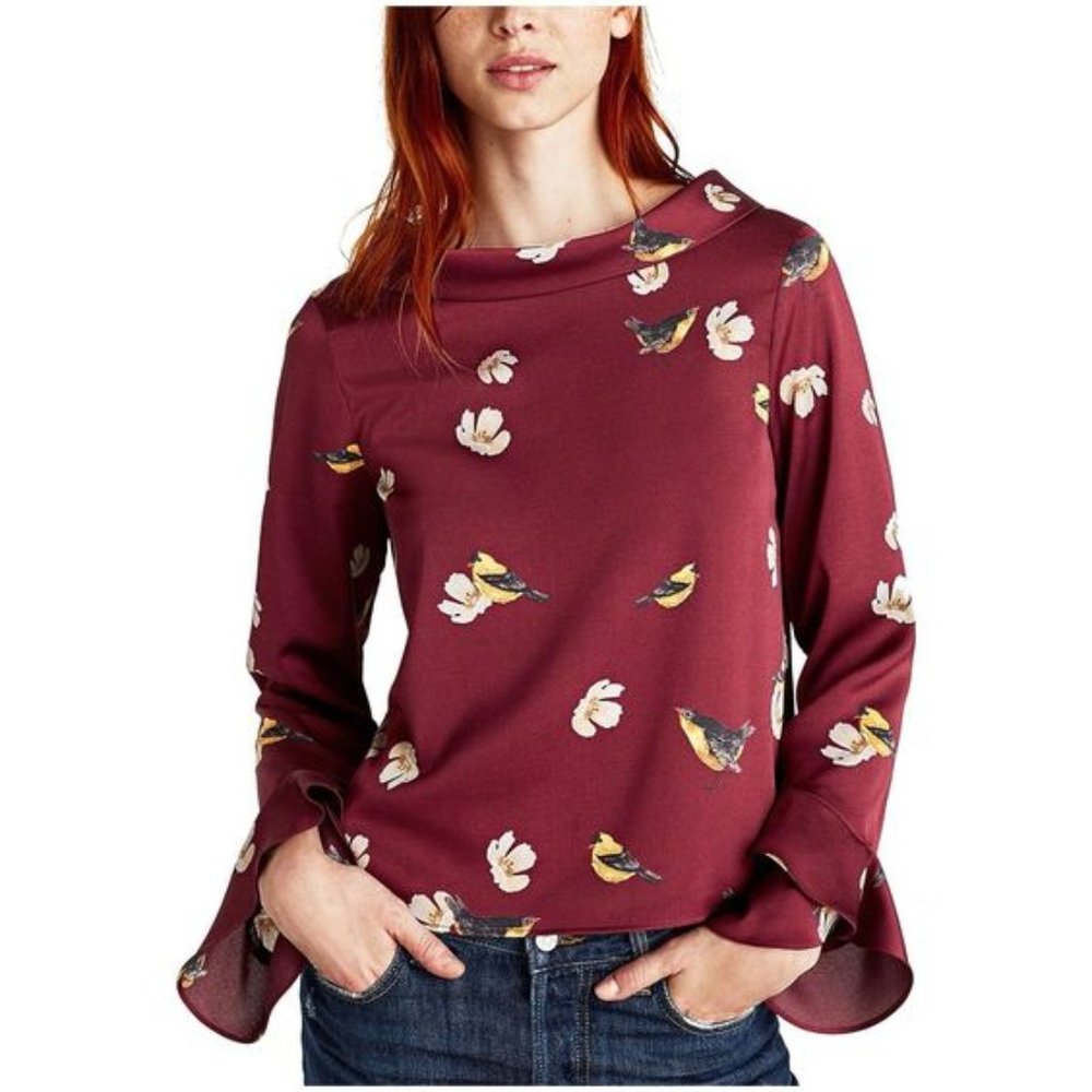 Zara Ruffle sleeves Maroon birds print Top blouse